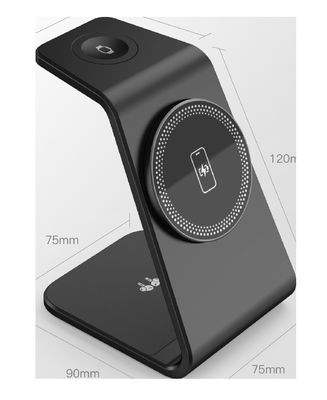 Bom preço. Compacto 3 em 1 carregador sem fio 5W saída de relógio e 5W / 7,5W / 10W / 15W saída sem fio on-line
